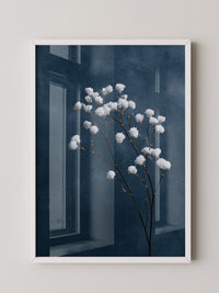 Weiße Blüten auf blauem Hintergrund