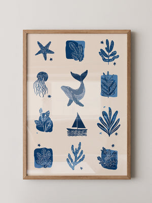 Marine Muster Blau Vintage