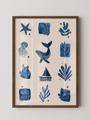 Marine Muster Blau Vintage