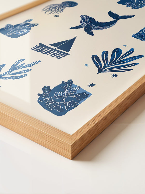 Marine Muster Blau Vintage