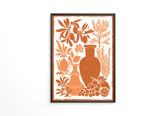 Olivenzweige Gefäße Orange Silberdruck