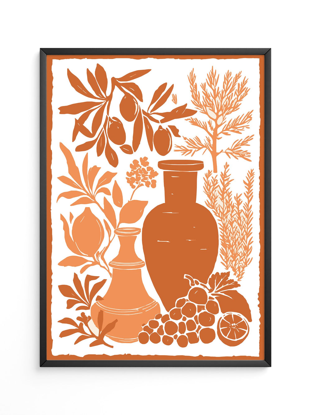 Olivenzweige Gefäße Orange Silberdruck