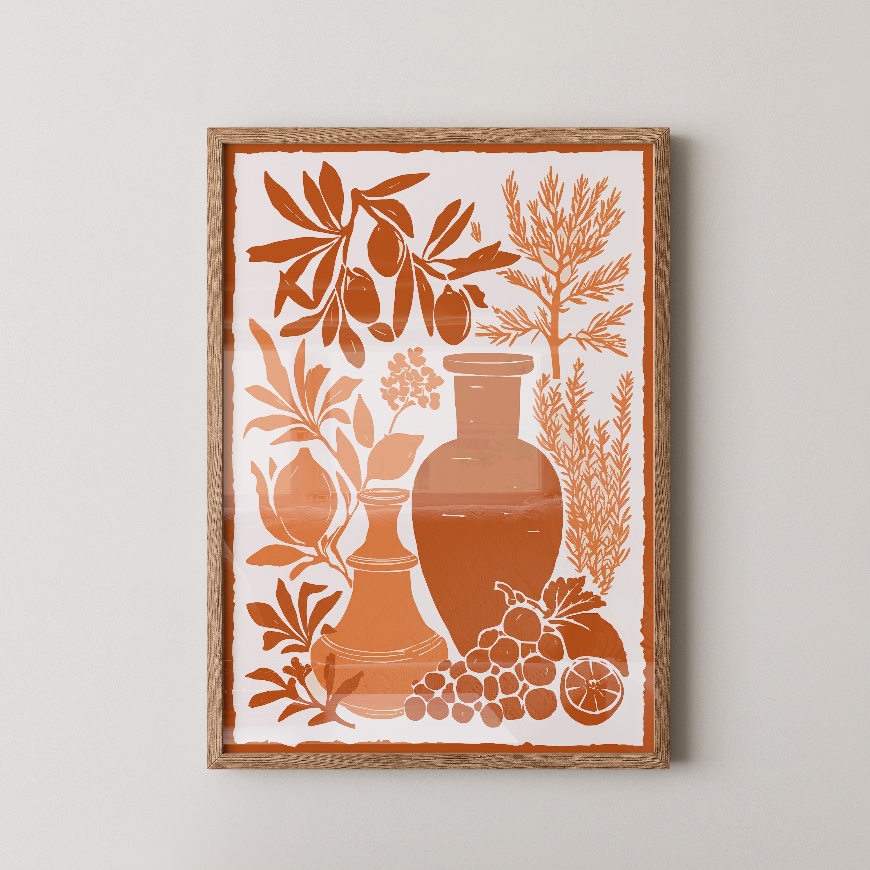 Olivenzweige Gefäße Orange Silberdruck