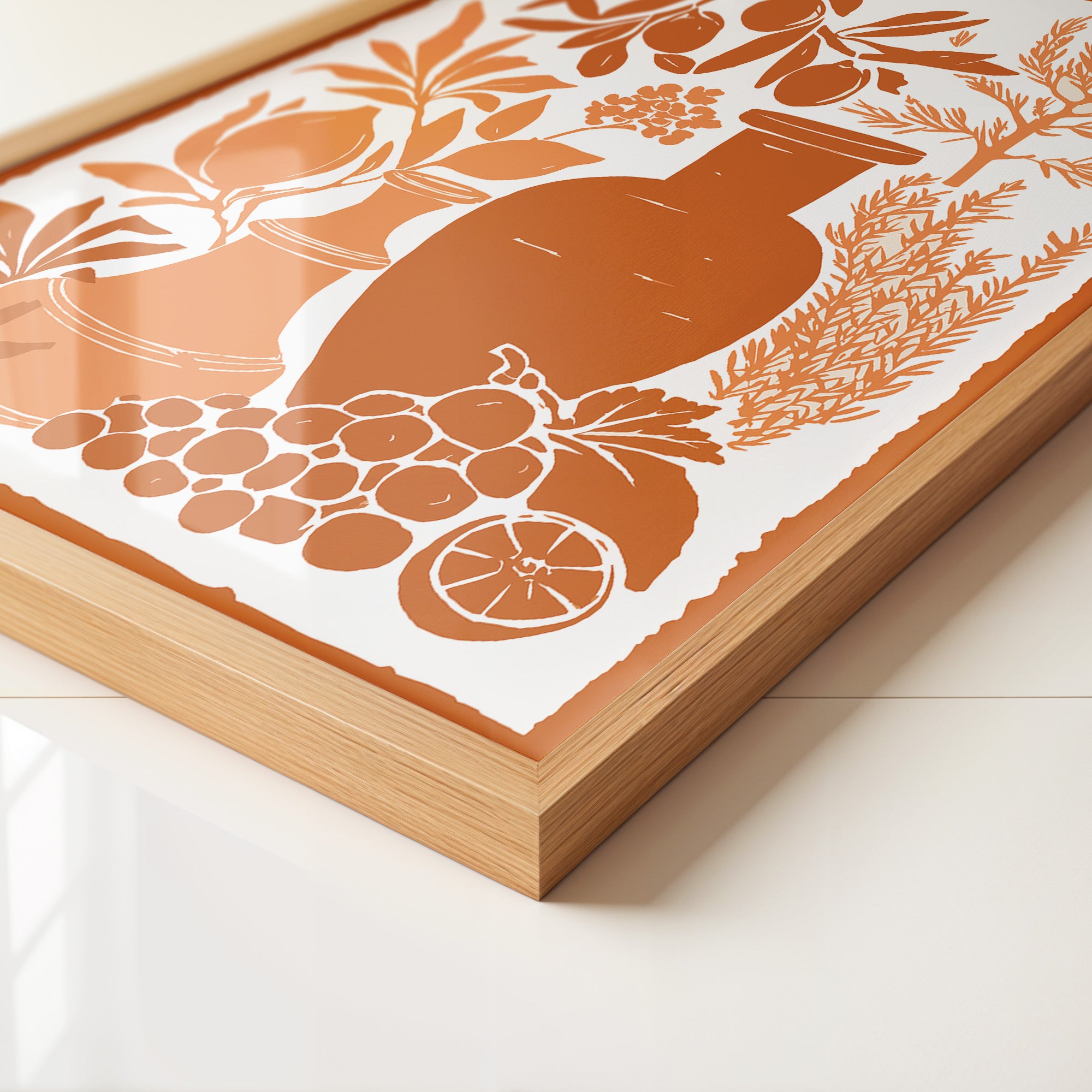 Olivenzweige Gefäße Orange Silberdruck