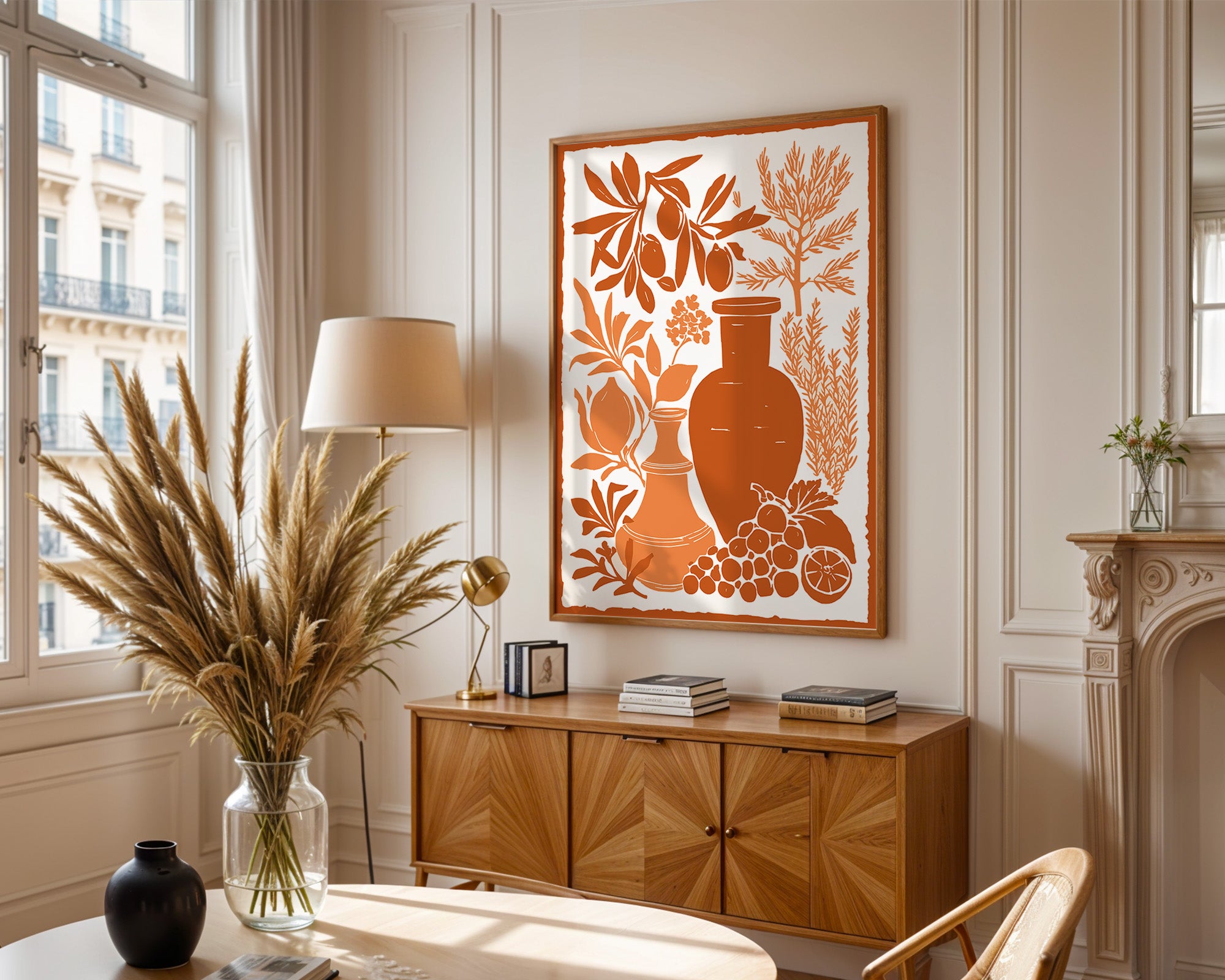 Olivenzweige Gefäße Orange Silberdruck