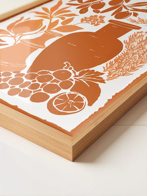 Olivenzweige Gefäße Orange Silberdruck