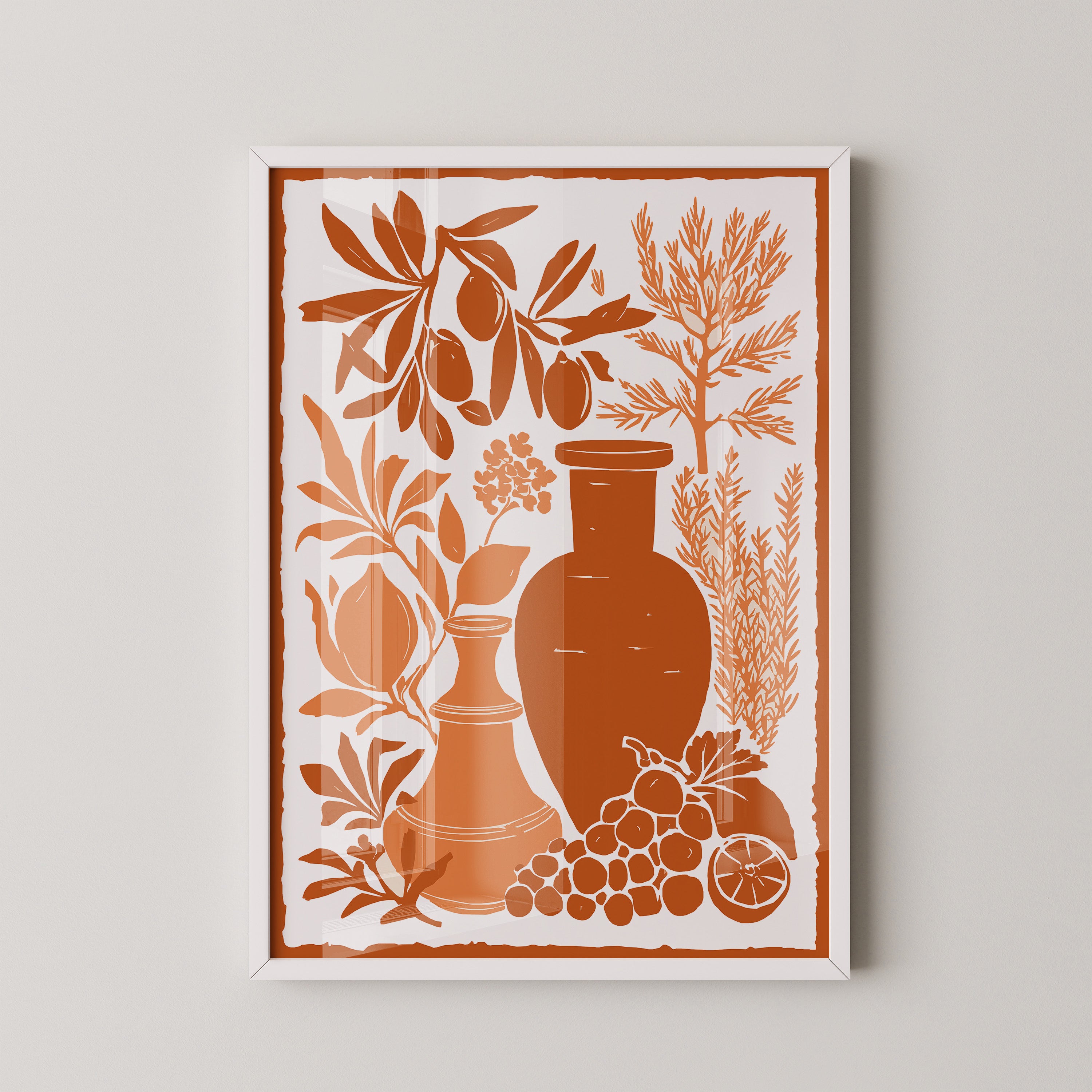 Olivenzweige Gefäße Orange Silberdruck