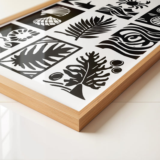 Palmen Krabben Muscheln Schwarzweiß