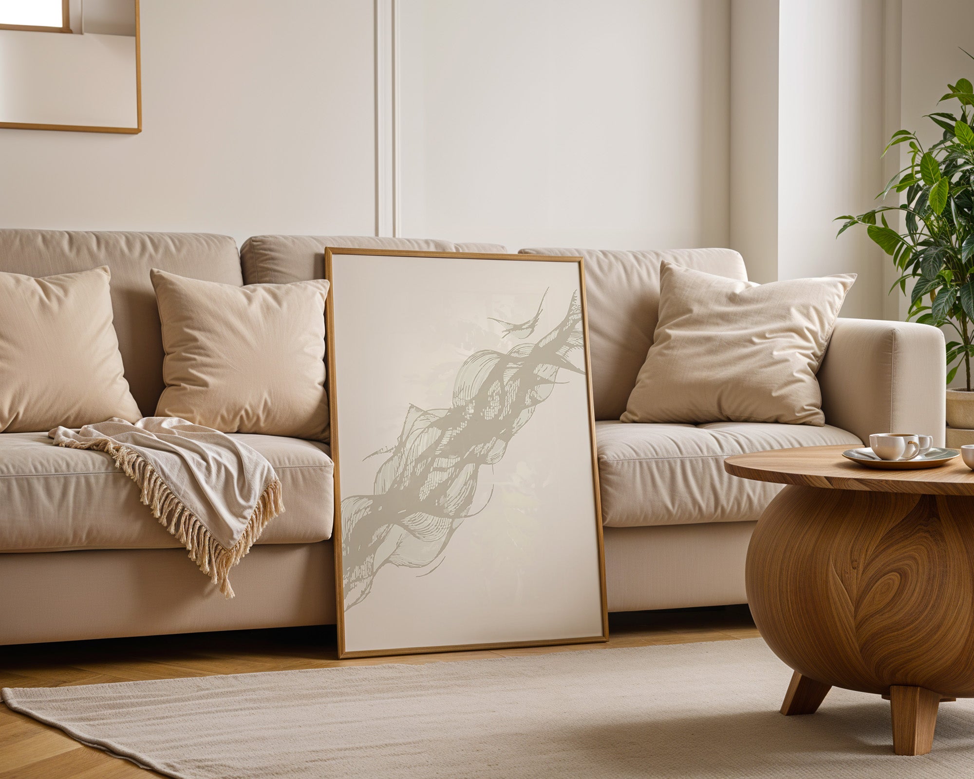 Abstrakte Wellenzeichnung beige