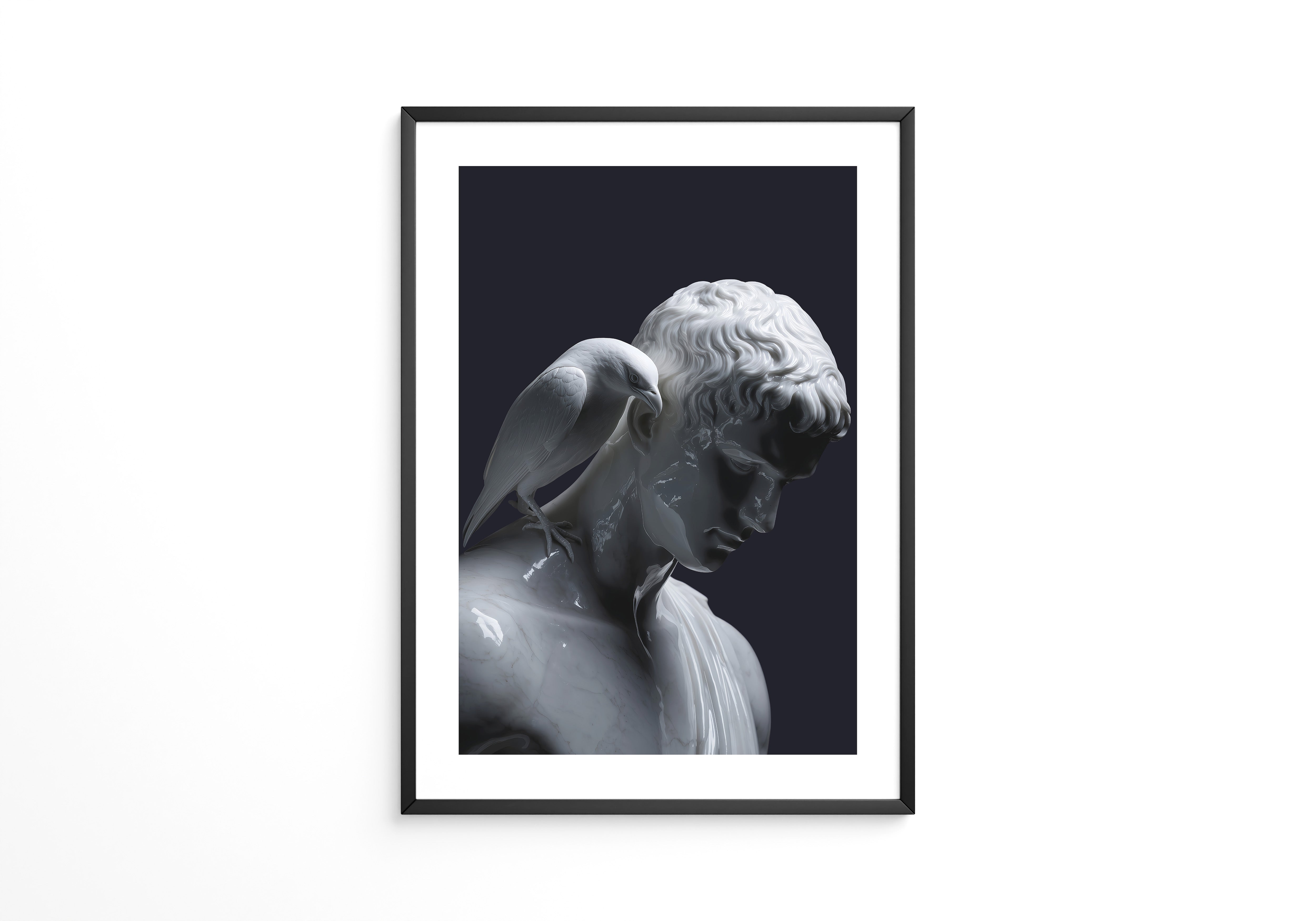 Skulptur mit Vogel Dunkelkontrast