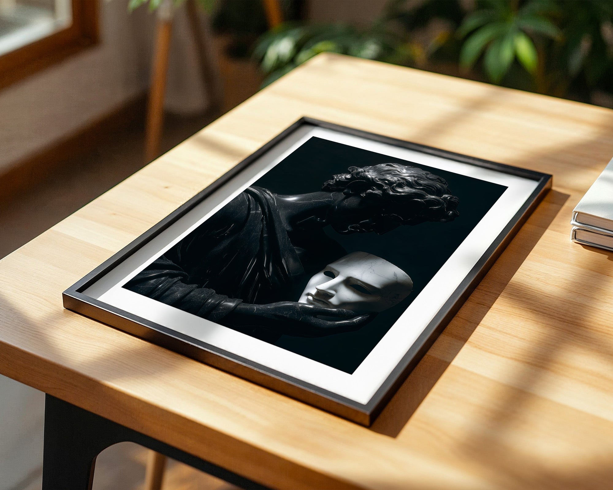 Skulptur Maske Schwarz-Weiß