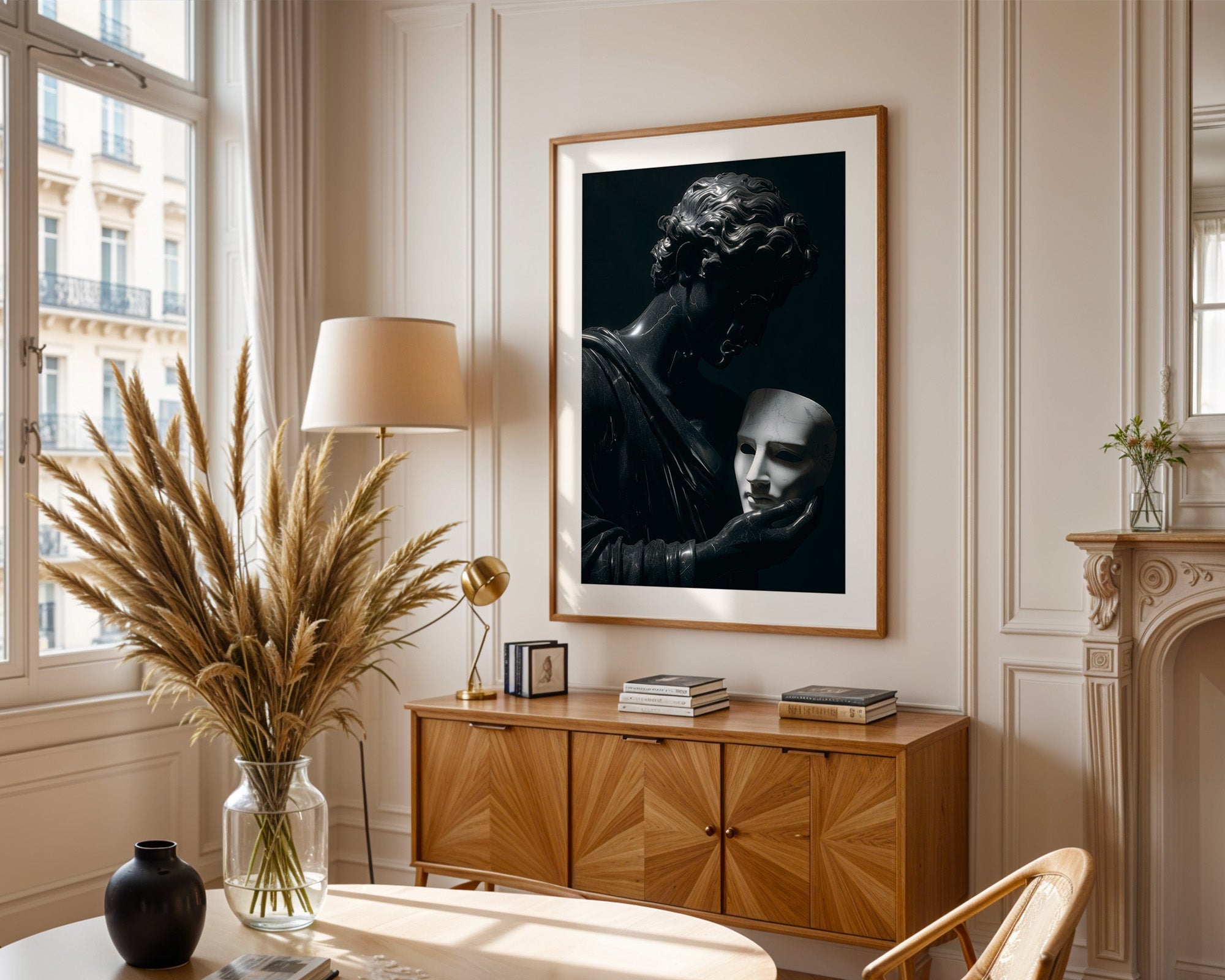 Skulptur Maske Schwarz-Weiß