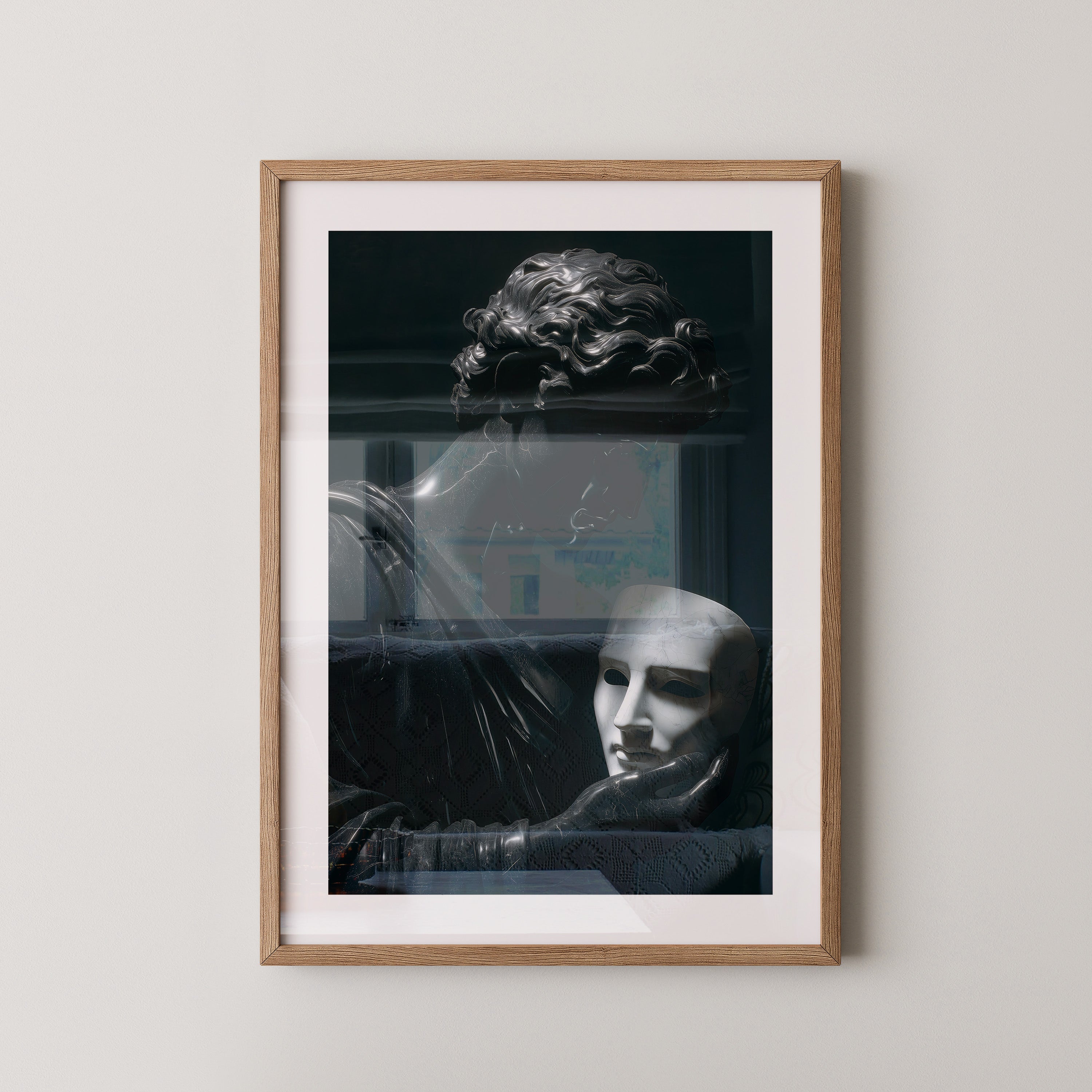 Skulptur Maske Schwarz-Weiß