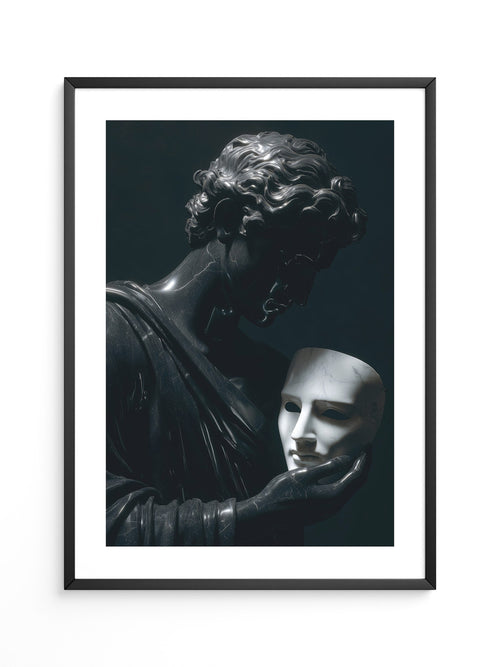 Skulptur Maske Schwarz-Weiß