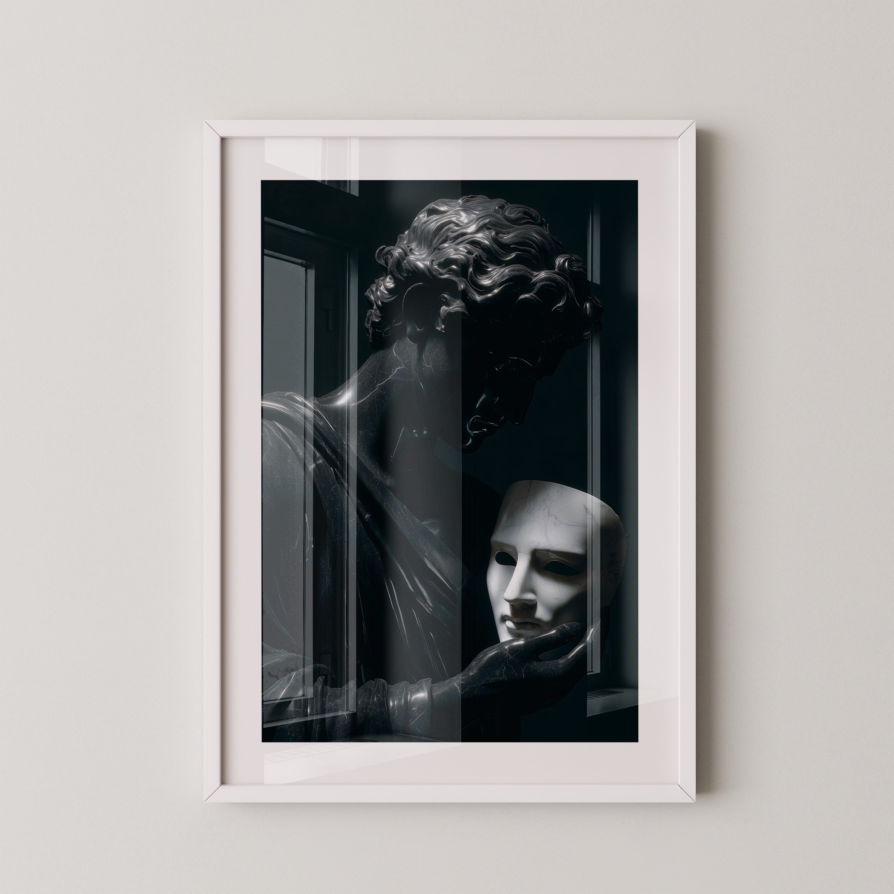 Skulptur Maske Schwarz-Weiß