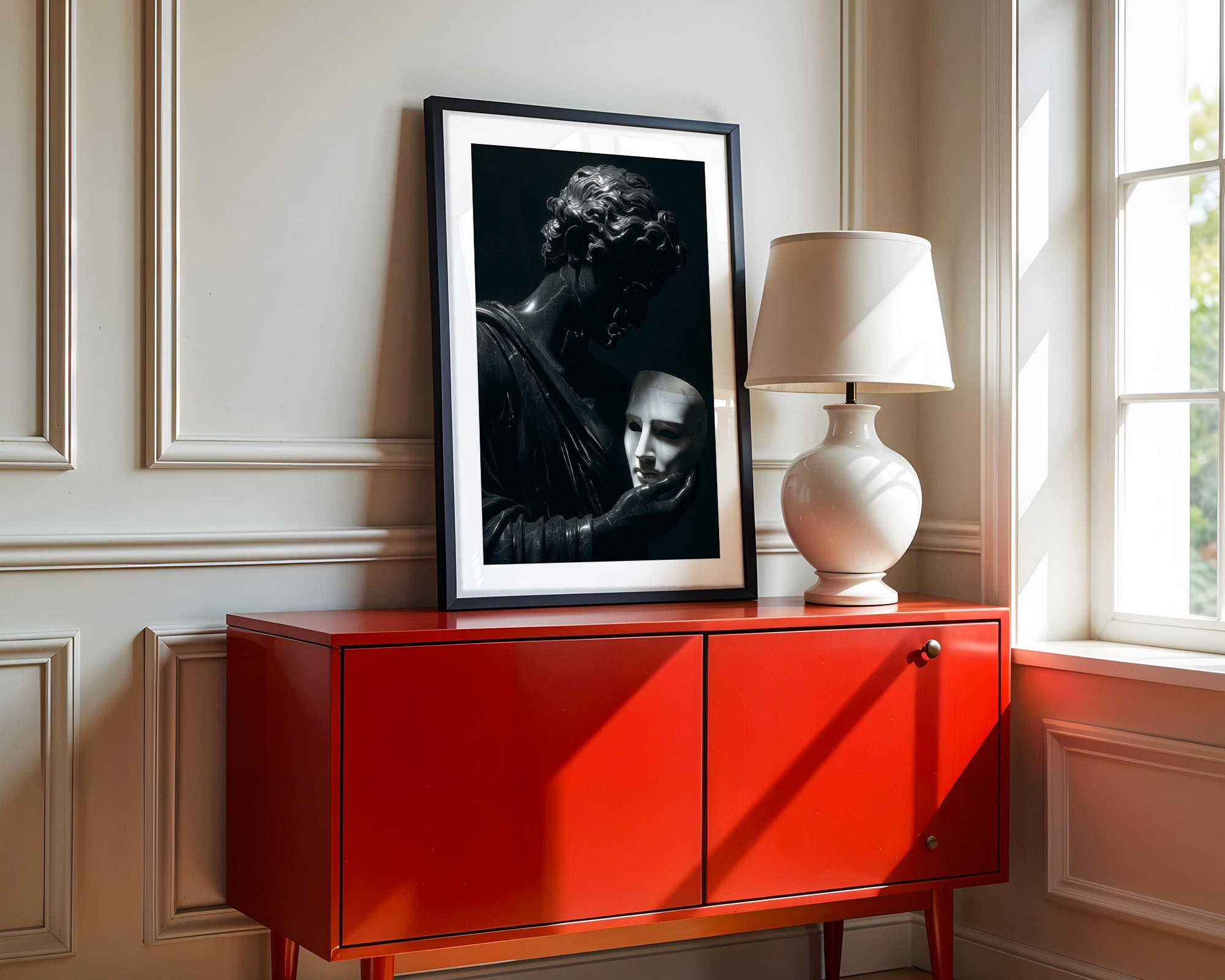 Skulptur Maske Schwarz-Weiß