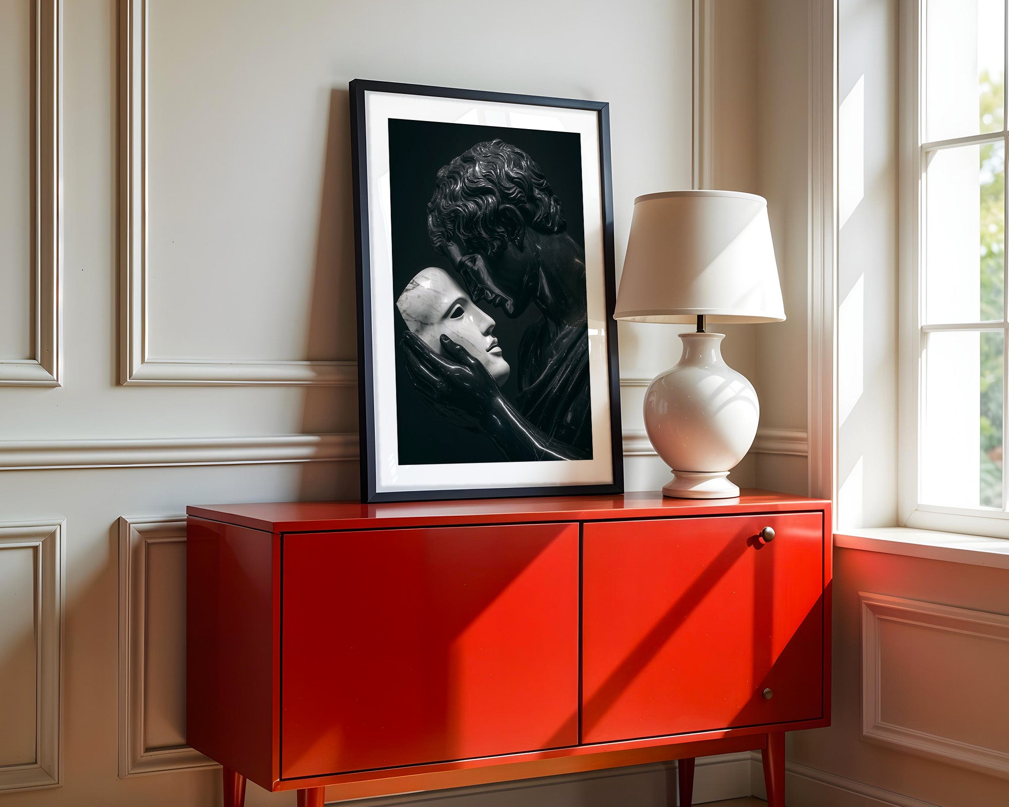 Marmorstatue Maske Dunkelheit