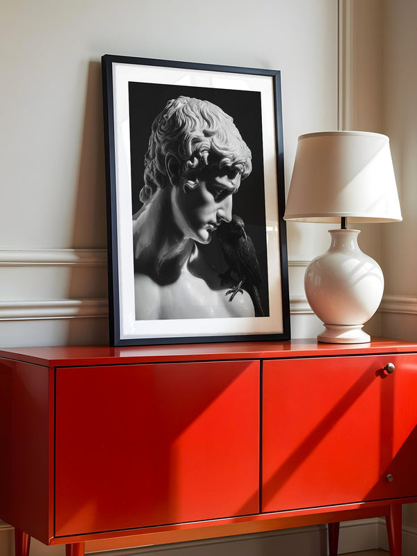 Skulptur Rabe Schwarzweiß