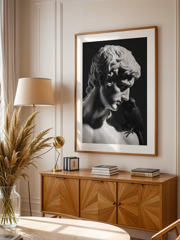 Skulptur Rabe Schwarzweiß