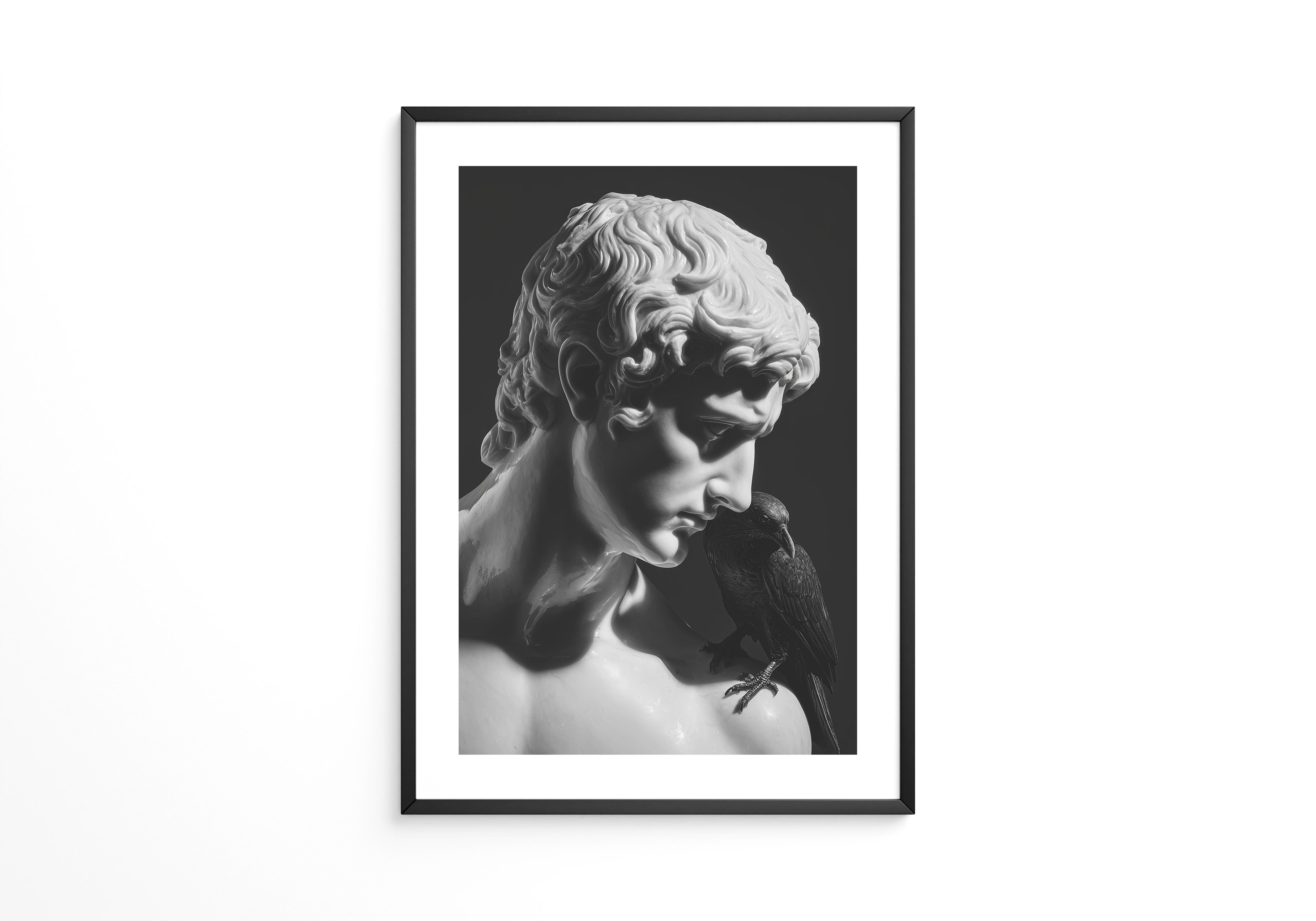 Skulptur Rabe Schwarzweiß