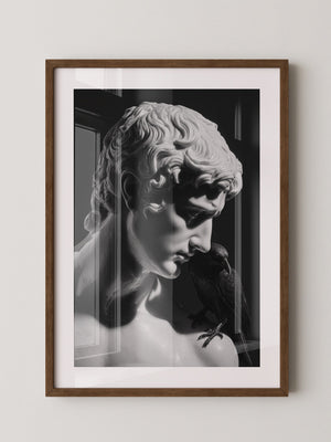 Skulptur Rabe Schwarzweiß