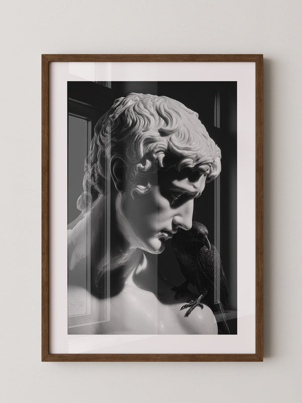 Skulptur Rabe Schwarzweiß