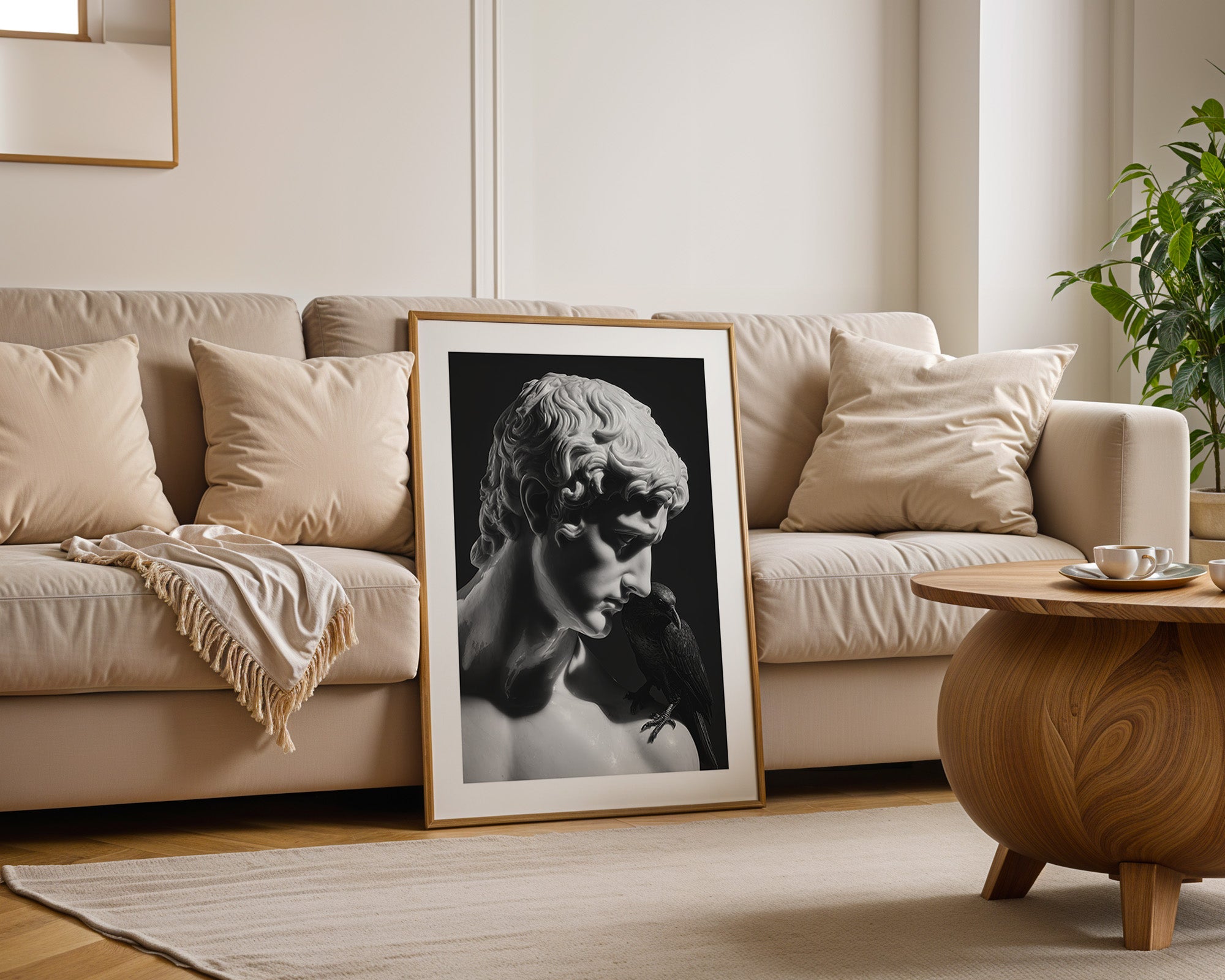 Skulptur Rabe Schwarzweiß