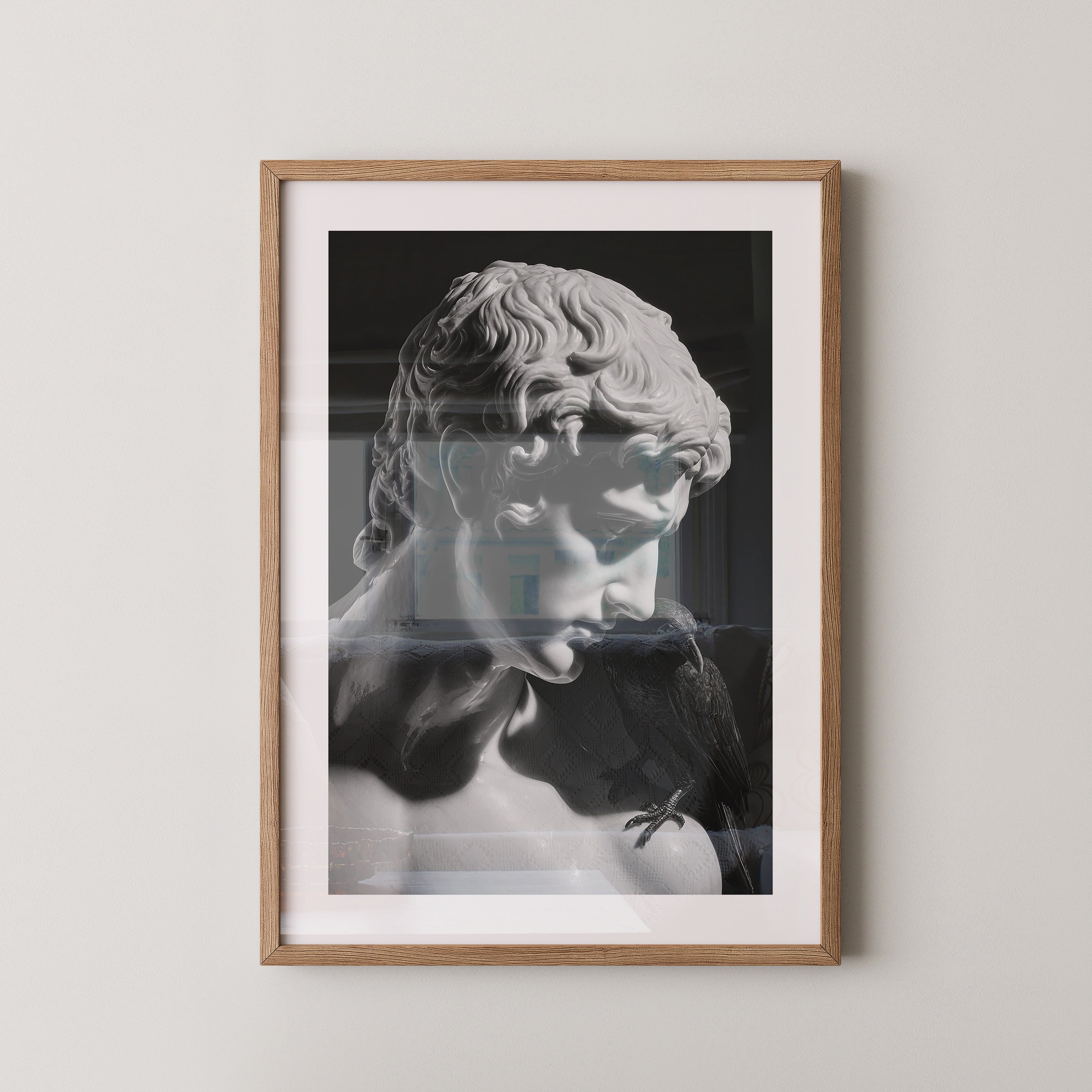 Skulptur Rabe Schwarzweiß