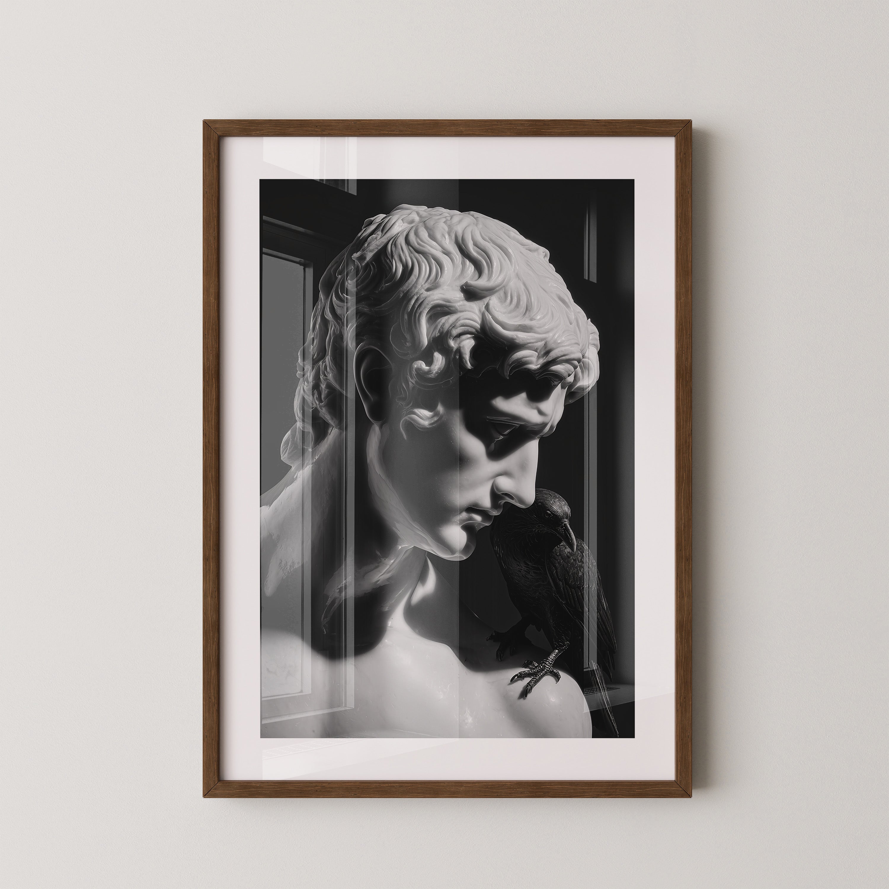 Skulptur Rabe Schwarzweiß