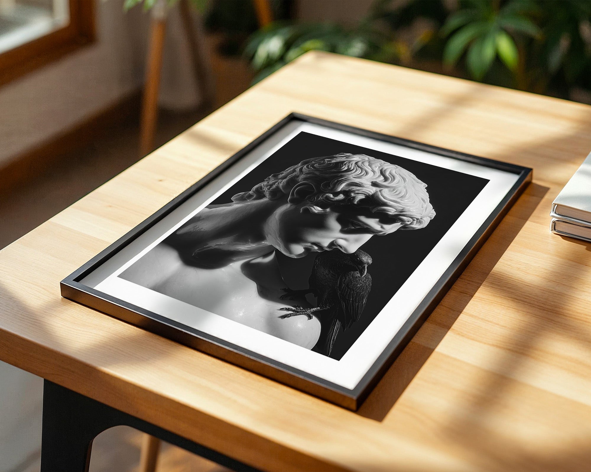 Skulptur Rabe Schwarzweiß