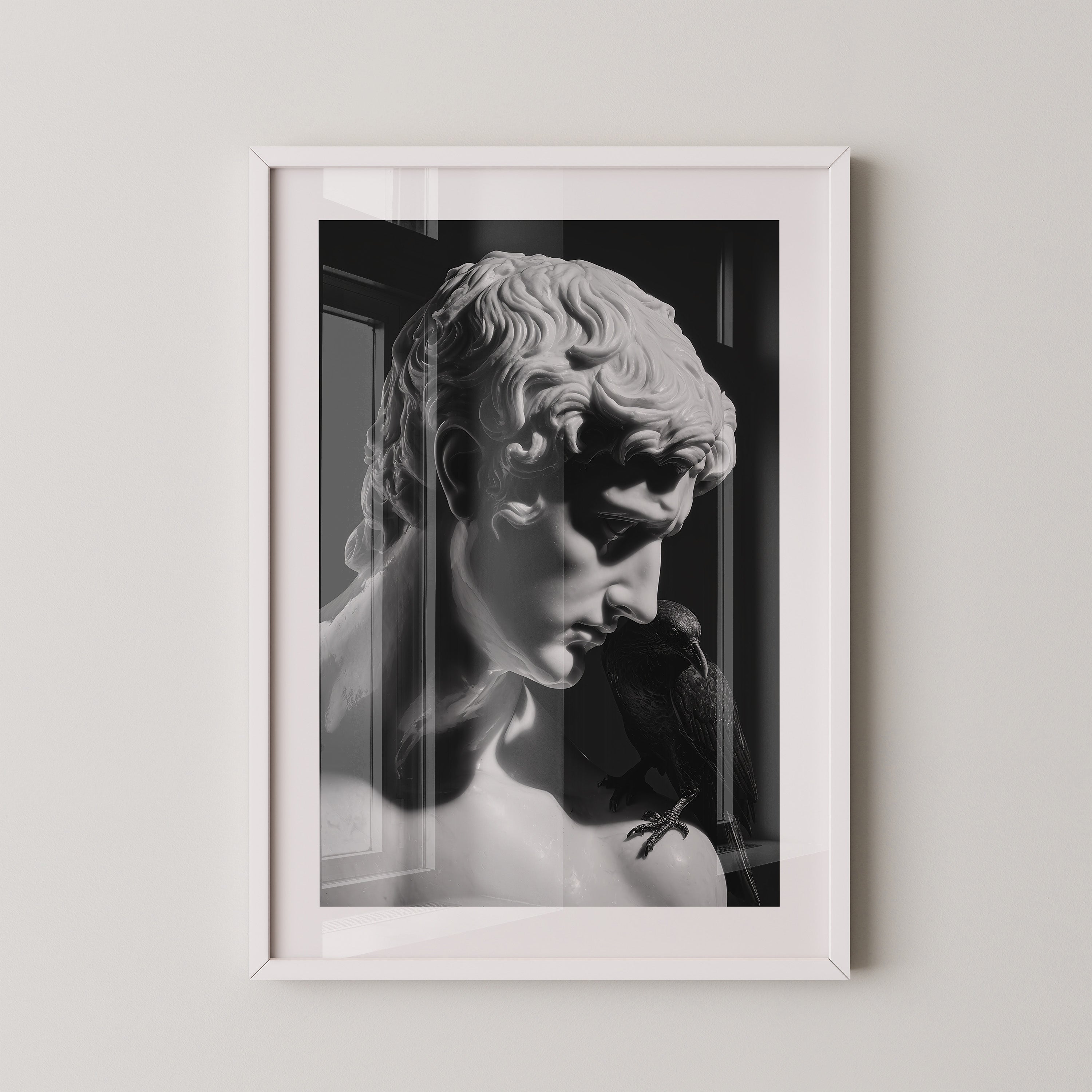 Skulptur Rabe Schwarzweiß