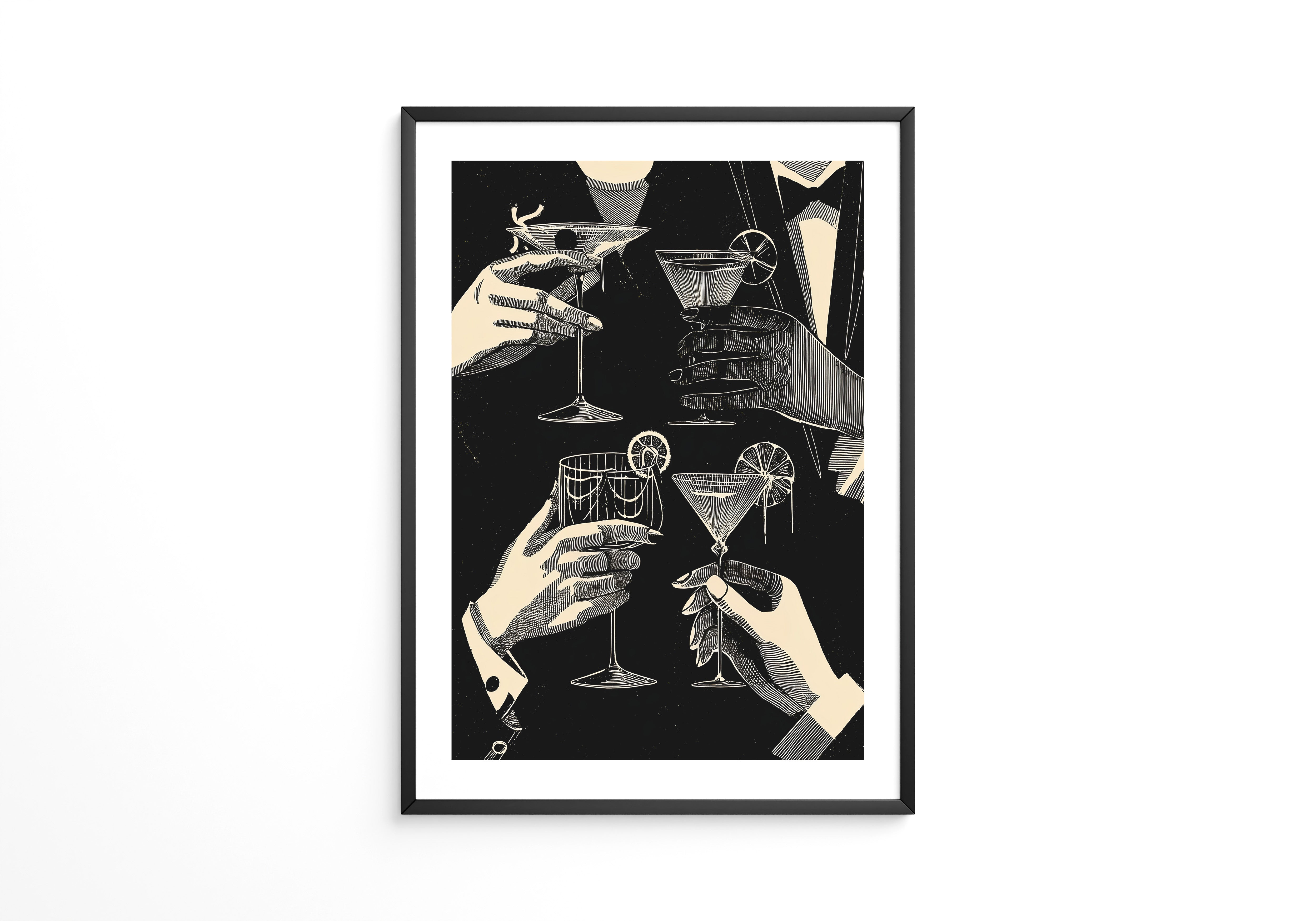 Cocktailgläser Retro Schwarz-Weiß