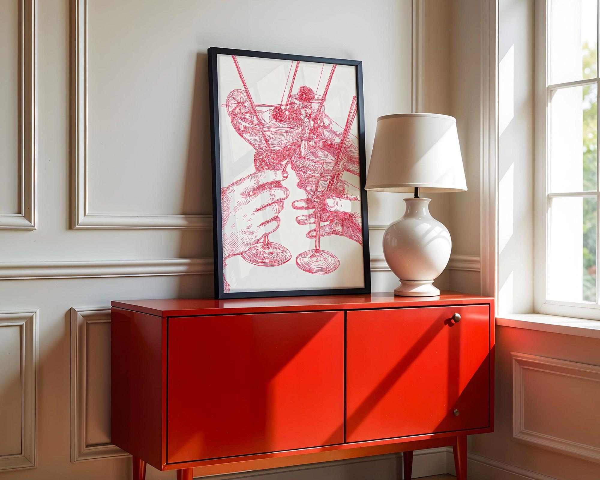 Cocktailzeichnung Rote Linie