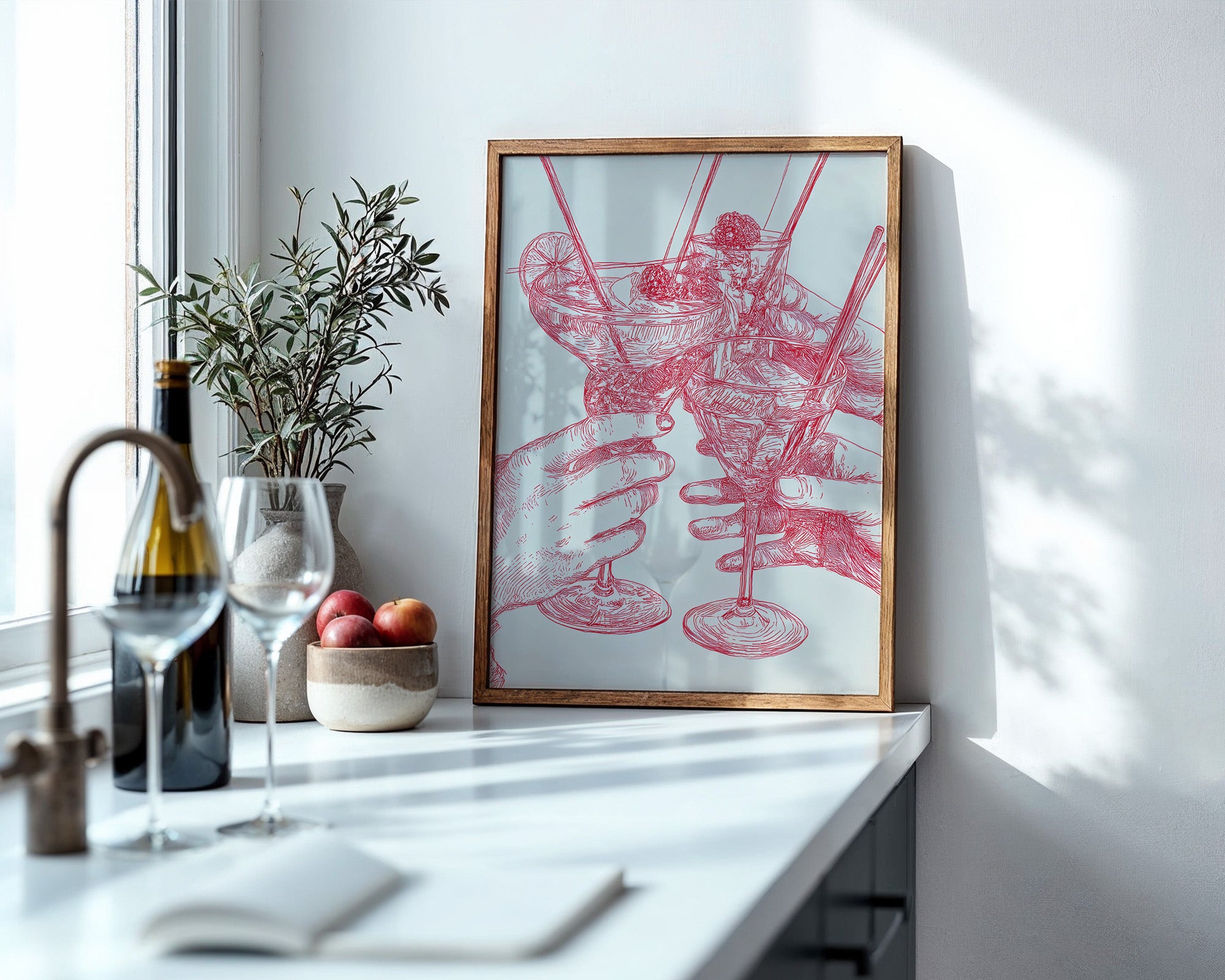 Cocktailzeichnung Rote Linie