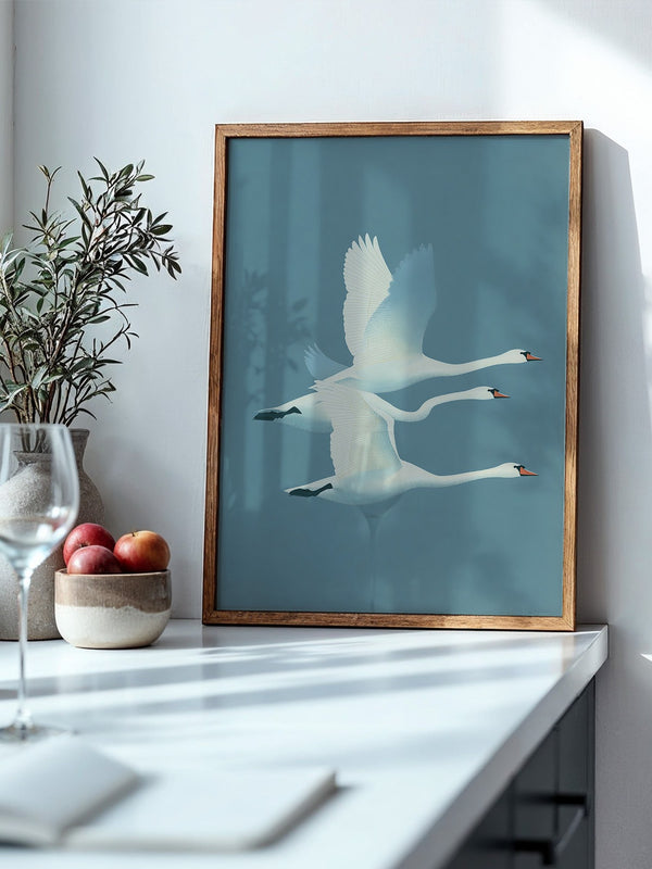 Schwäne Flug sanfte Farbtöne