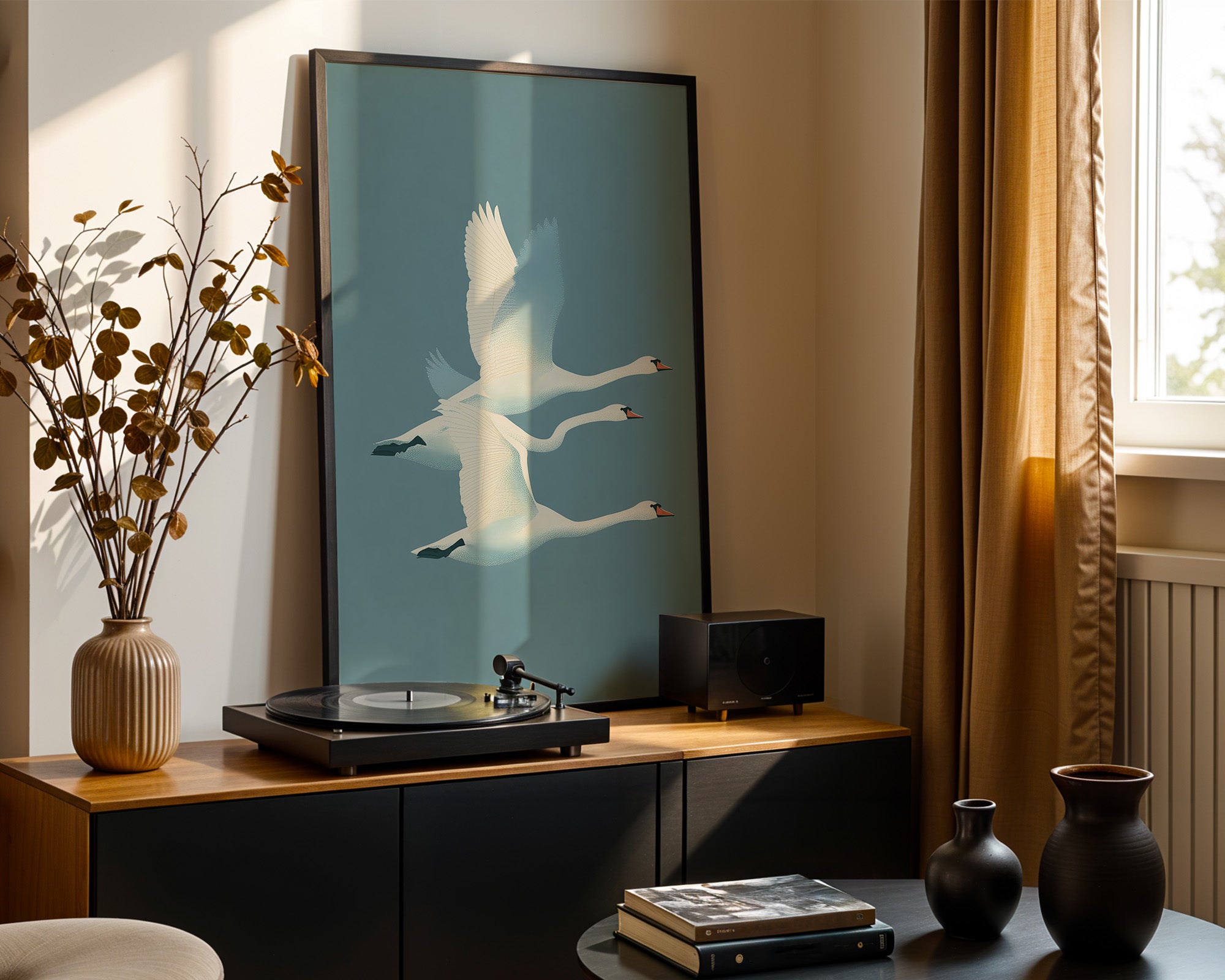 Schwäne Flug sanfte Farbtöne