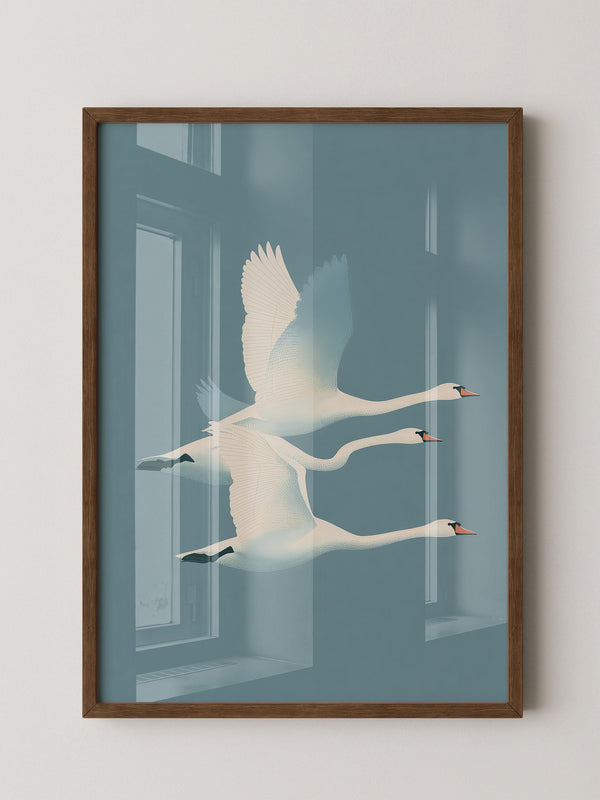 Schwäne Flug sanfte Farbtöne