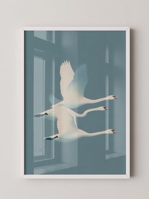 Schwäne Flug sanfte Farbtöne