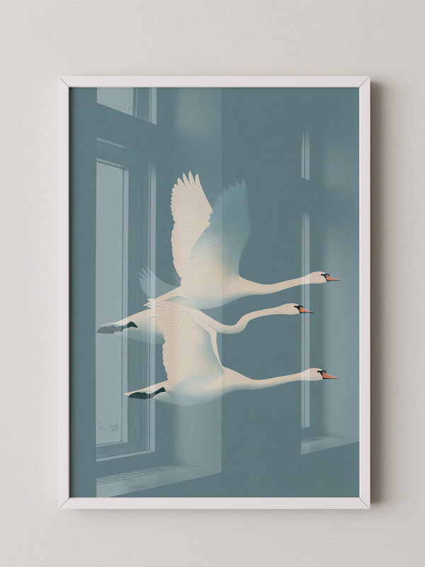 Schwäne Flug sanfte Farbtöne