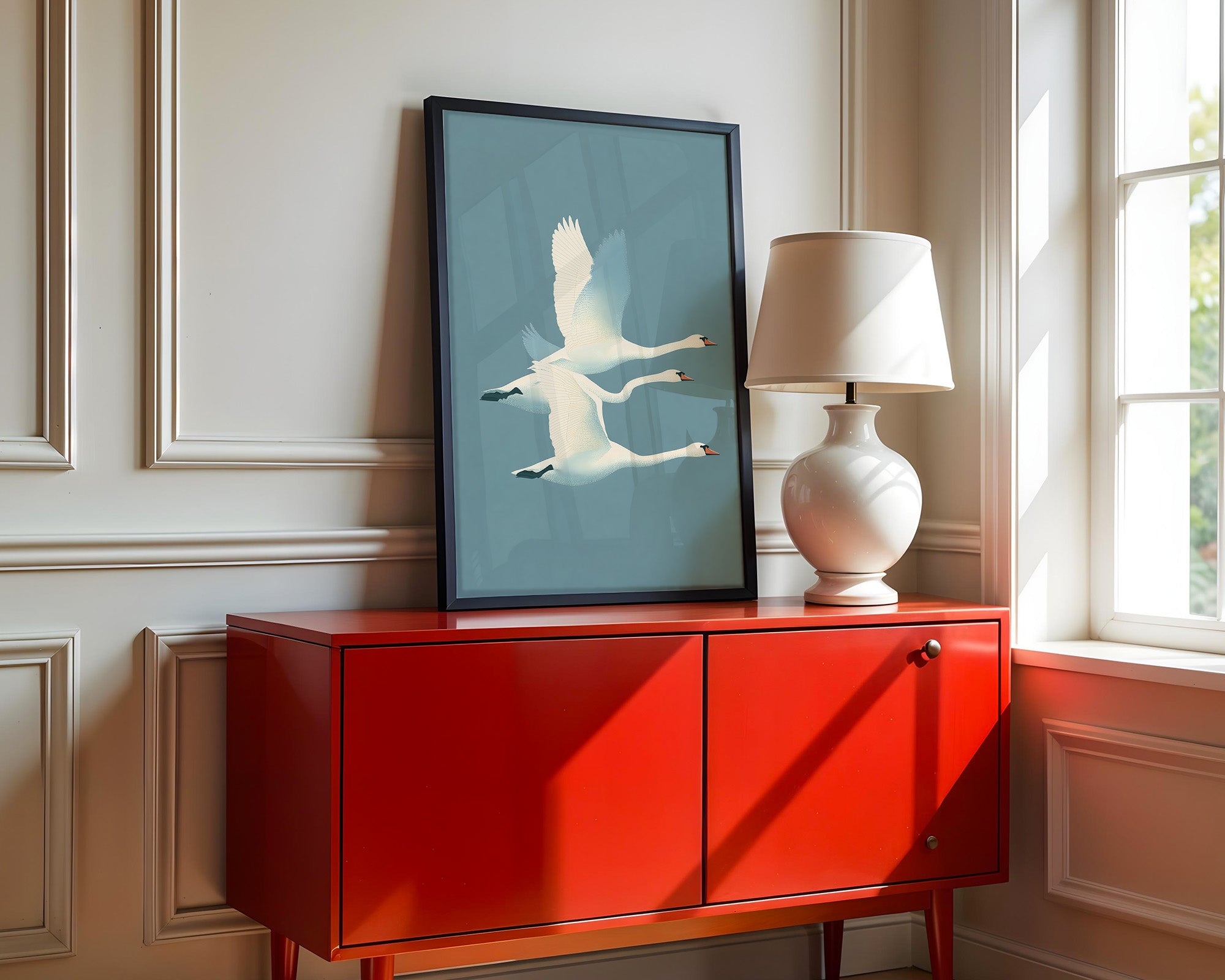 Schwäne Flug sanfte Farbtöne