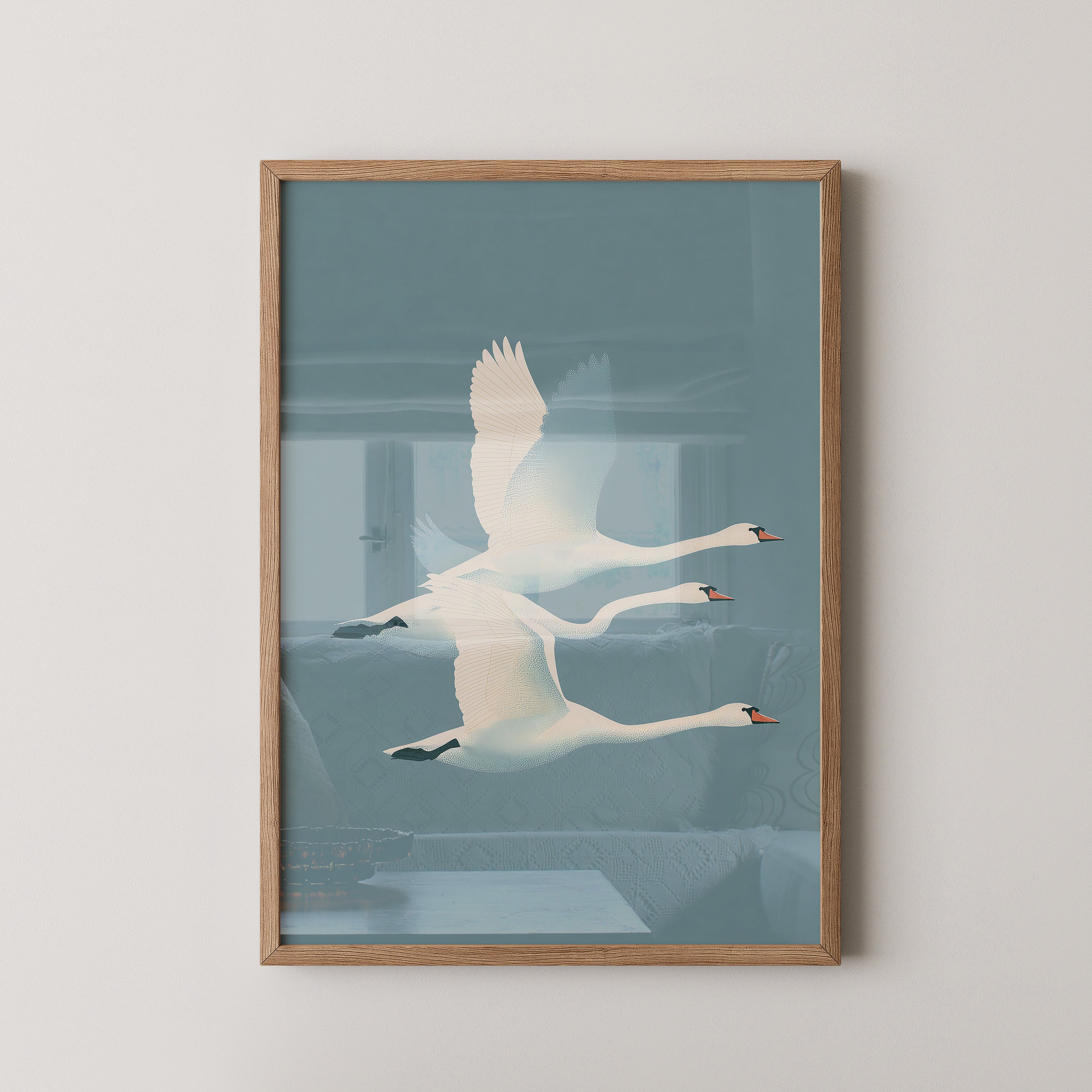 Schwäne Flug sanfte Farbtöne