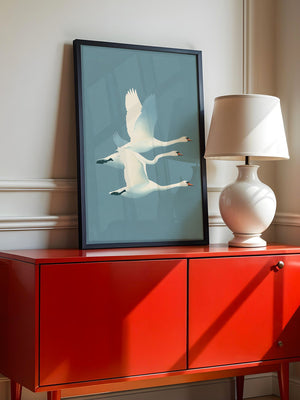 Schwäne Flug sanfte Farbtöne