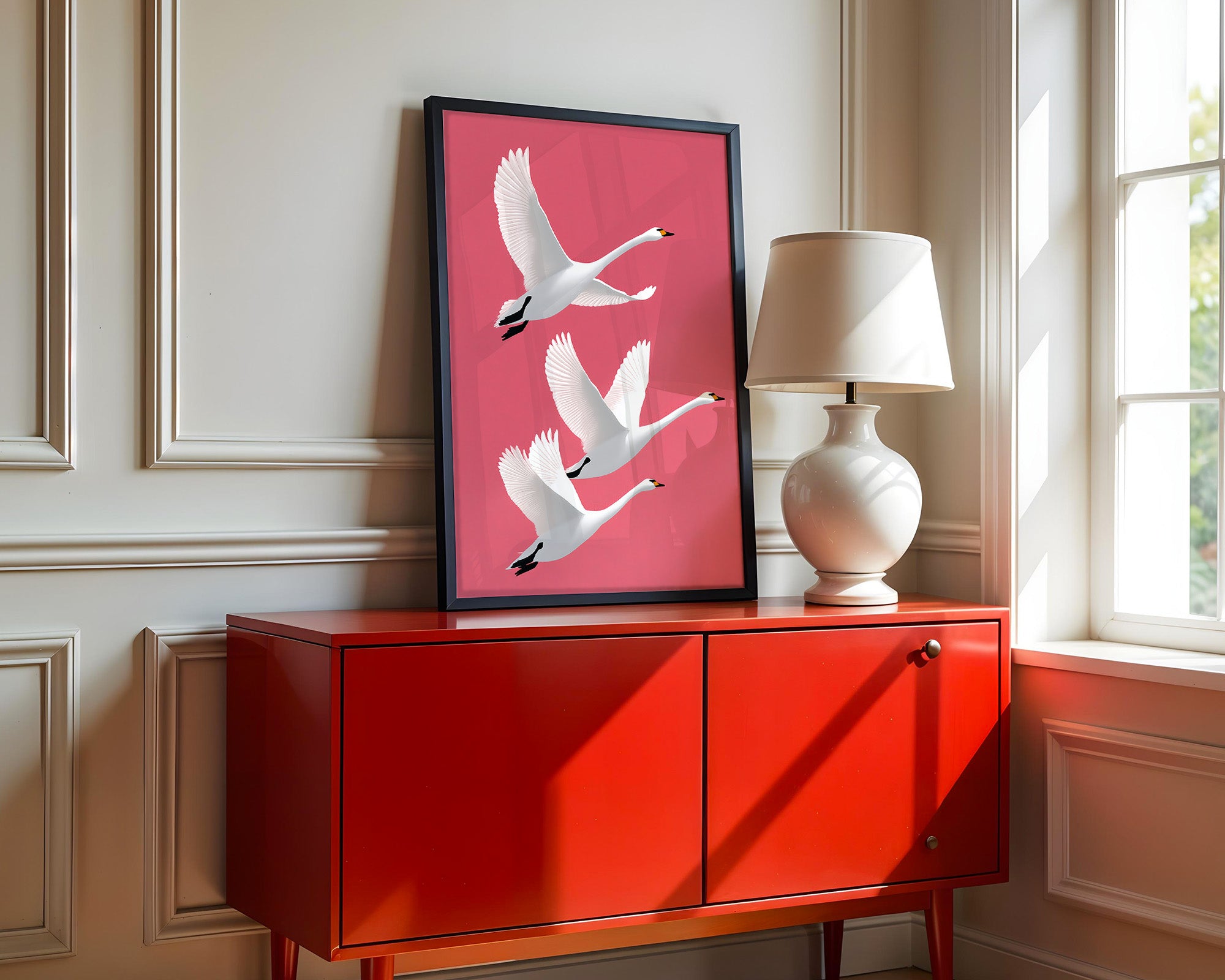 Schwäne Flug rosa Hintergrund