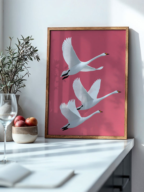 Schwäne Flug rosa Hintergrund
