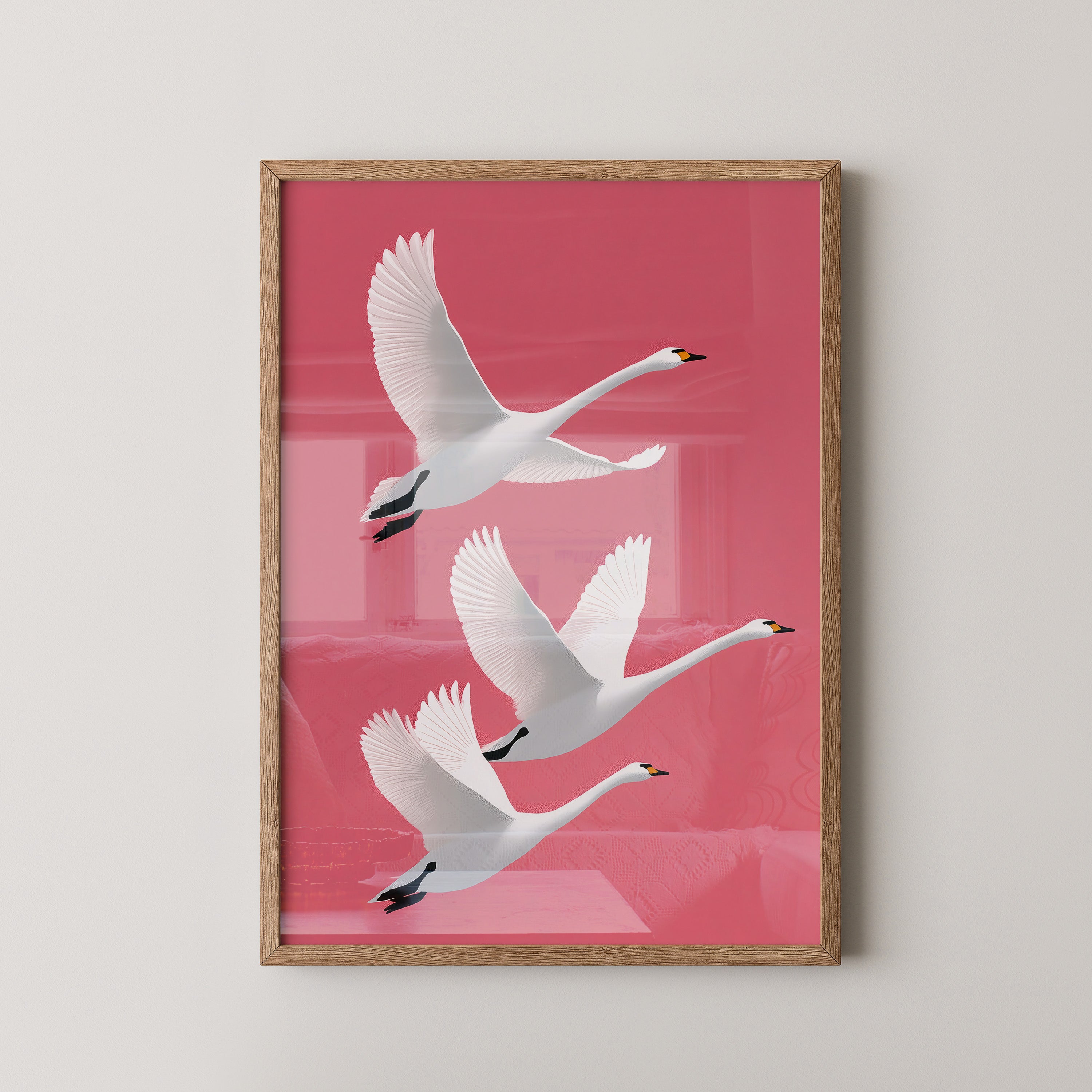 Schwäne Flug rosa Hintergrund