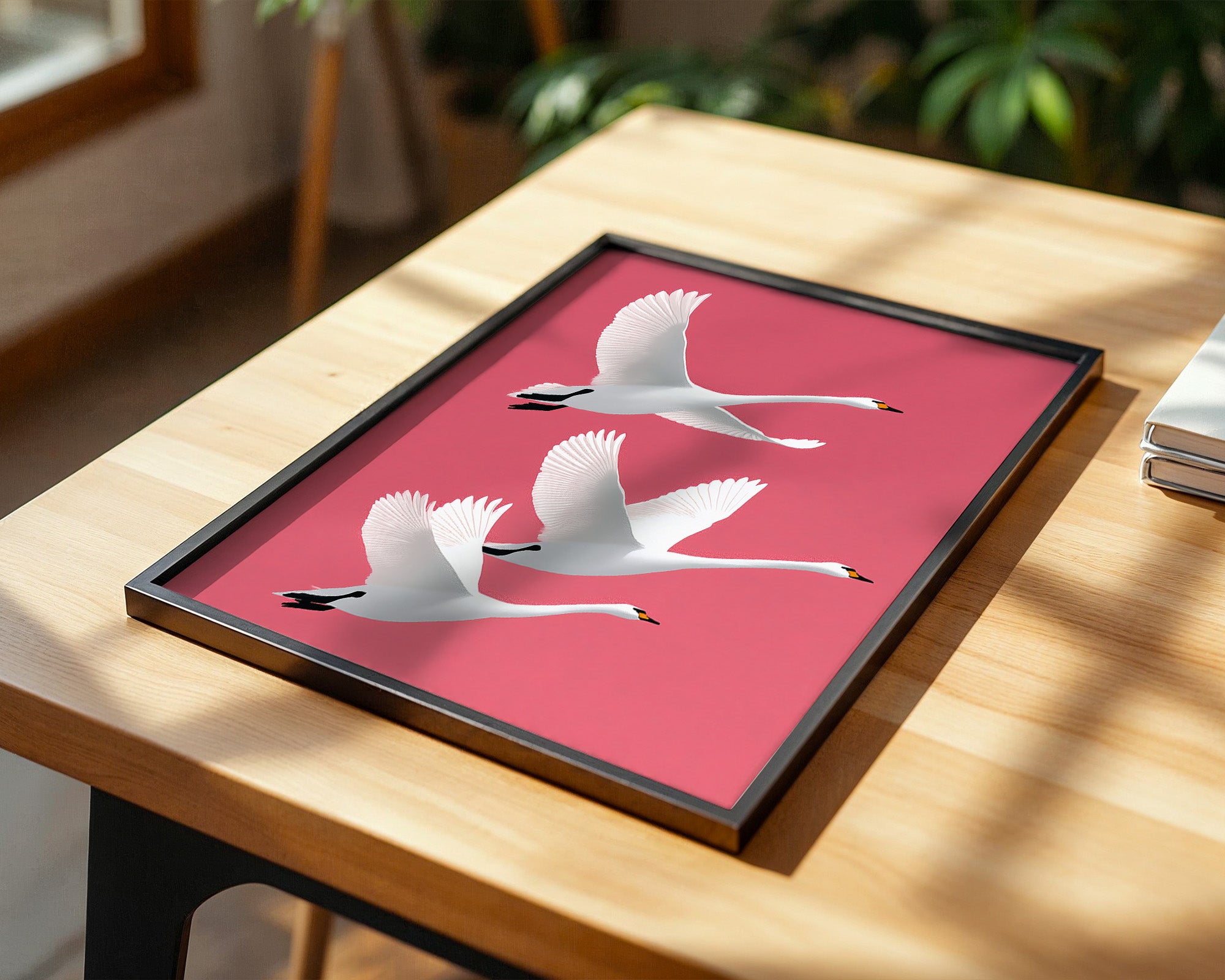 Schwäne Flug rosa Hintergrund