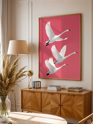 Schwäne Flug rosa Hintergrund