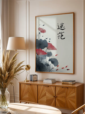 Lotusblüten Koi Aquarellstil