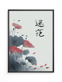 Lotusblüten Koi Aquarellstil