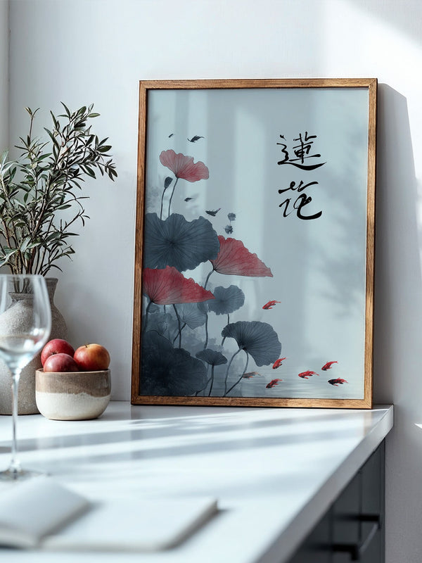 Lotusblüten Koi Aquarellstil